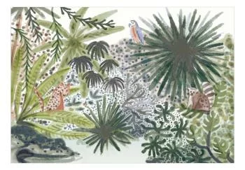 Fototapeta - Flora Madagaskaru - krajobraz tropikalny z akwarelowymi zwierzętami - obrazek 2