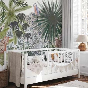 Fototapeta - Flora Madagaskaru - krajobraz tropikalny z akwarelowymi zwierzętami - obrazek 5