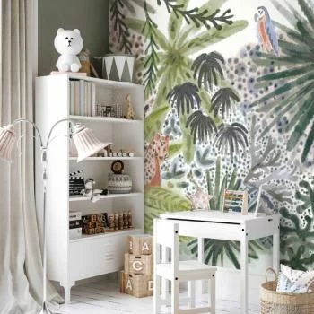 Fototapeta - Flora Madagaskaru - krajobraz tropikalny z akwarelowymi zwierzętami - obrazek 5