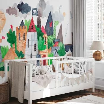 Fototapeta - Kolorowa wyspa skarbów z zamkiem - statek piratów na morzu dla dzieci - obrazek 5