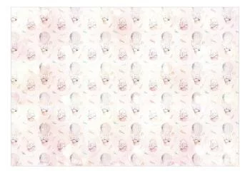 Fototapeta - Jednolity deseń z piórami - zające w koszyku i w balonie dla dzieci - obrazek 2