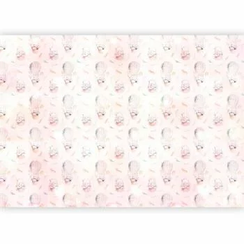 Fototapeta - Jednolity deseń z piórami - zające w koszyku i w balonie dla dzieci - obrazek 5