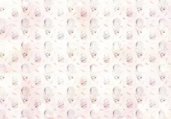 Fototapeta - Jednolity deseń z piórami - zające w koszyku i w balonie dla dzieci - obrazek 6