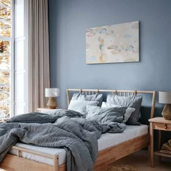 Obraz - Księżyc niczym z bajki - Pastelowy księżyc z balonikami wśród kolorowych chmur i gwiazdek w stonowanych kolorach na jasnym tle - obrazek 6