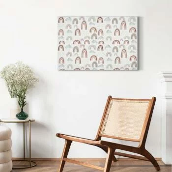 Obraz - Tęcze po burzy - Tęcze różnych wielkości w pastelowej kolorystyce wśród deszczowych chmur w odcieniu szaro-niebieskim - obrazek 5