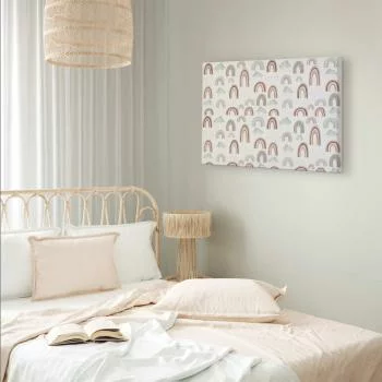 Obraz - Tęcze po burzy - Tęcze różnych wielkości w pastelowej kolorystyce wśród deszczowych chmur w odcieniu szaro-niebieskim - obrazek 6