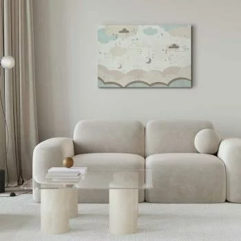 Obraz - Zachmurzone niebo nocą - Księżyce w brązowej i beżowej kolorystyce pośród chmur oraz licznych gwiazdek na jasnym tle - obrazek 5