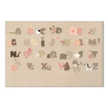Obraz - Abecadło w zoo - radosne zwierzątka i ich nazwy na beżowym tle - obrazek 2