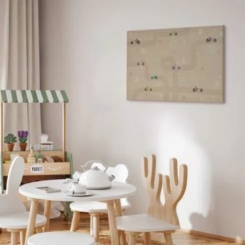 Obraz - Wyścig - kolorowe autka na drodze na beżowym tle z napisami - obrazek 7