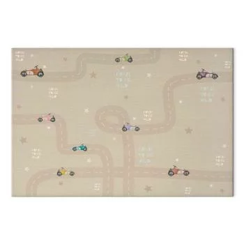 Obraz - Wyścig - kolorowe autka na drodze na beżowym tle z napisami - obrazek 2