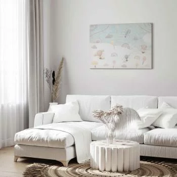 Obraz - Niebo z balonami - Balony w stonowanej kolorystyce latające po niebie wśród chmur tęczy i gwiazd - obrazek 5