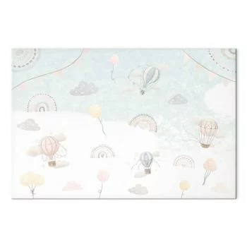 Obraz - Niebo z balonami - Balony w stonowanej kolorystyce latające po niebie wśród chmur tęczy i gwiazd - obrazek 2