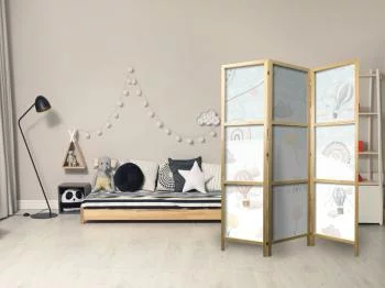 Parawan japoński - Balony na niebie - Balony w pastelowych barwach latające po zachmurzonym niebie - wśród tęczy i gwiazd/Przygoda pośród chmur - obrazek 5