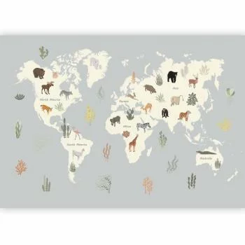 Fototapeta - Pastelowa planeta - zwierzątka i podwodne rośliny na mapie - obrazek 2