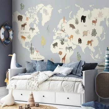 Fototapeta - Pastelowa planeta - zwierzątka i podwodne rośliny na mapie - obrazek 6