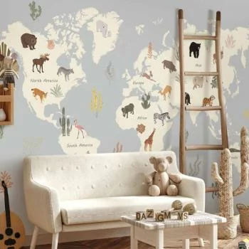 Fototapeta - Pastelowa planeta - zwierzątka i podwodne rośliny na mapie - obrazek 5