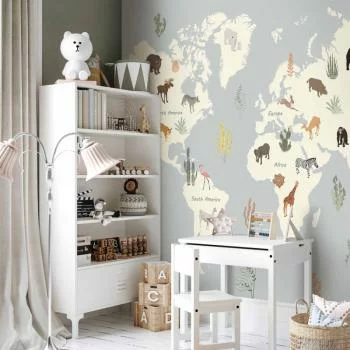 Fototapeta - Pastelowa planeta - zwierzątka i podwodne rośliny na mapie - obrazek 6