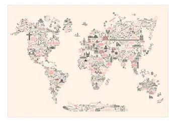 Fototapeta - Mapa z ikon - rysunkowe przedstawienie świata w pastelowych kolorach - obrazek 2