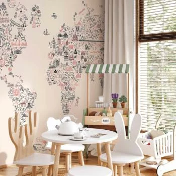 Fototapeta - Mapa z ikon - rysunkowe przedstawienie świata w pastelowych kolorach - obrazek 5