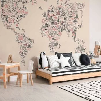 Fototapeta - Mapa z ikon - rysunkowe przedstawienie świata w pastelowych kolorach - obrazek 6