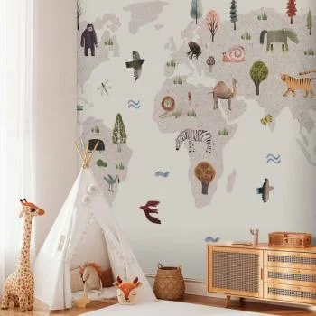 Fototapeta - Beżowy świat - kontynenty ze zwierzątkami w stonowanej kolorystyce - obrazek 5