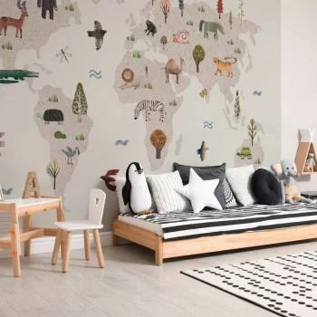 Fototapeta - Beżowy świat - kontynenty ze zwierzątkami w stonowanej kolorystyce - obrazek 6