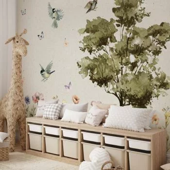 Fototapeta - Wiosenna łąka - polana z kwiatami malowana akwarelą - obrazek 5