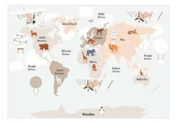 Fototapeta - Mapa świata w beżowych odcieniach do pokoju dziecięcego - obrazek 2
