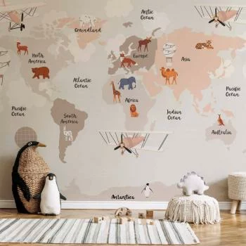 Fototapeta - Mapa świata w beżowych odcieniach do pokoju dziecięcego - obrazek 6
