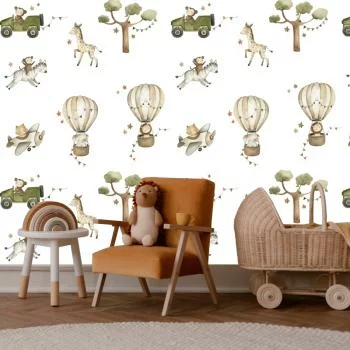 Fototapeta - Afryka dla malucha - zwierzątka na sawannie w technice akwarelowej - obrazek 2