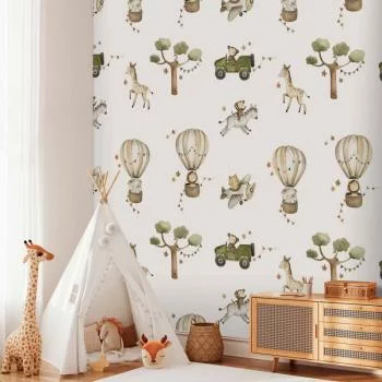 Fototapeta - Afryka dla malucha - zwierzątka na sawannie w technice akwarelowej - obrazek 6