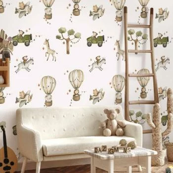 Fototapeta - Afryka dla malucha - zwierzątka na sawannie w technice akwarelowej - obrazek 5