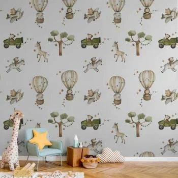 Fototapeta - Afryka dla malucha - zwierzątka na sawannie w technice akwarelowej - obrazek 6