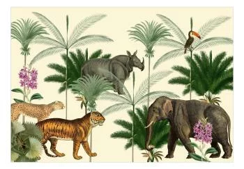 Fototapeta - Dżungla kraina ze zwierzątkami w stylu dawnych rycin - obrazek 2