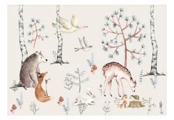 Fototapeta - Leśna kraina ze zwierzątkami malowana akwarelami - obrazek 2