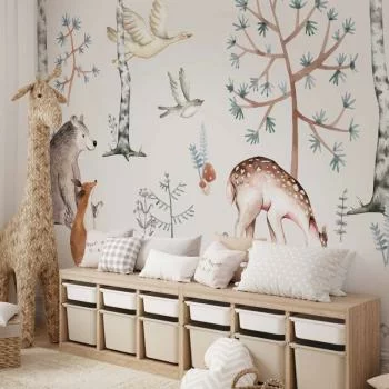 Fototapeta - Leśna kraina ze zwierzątkami malowana akwarelami - obrazek 6