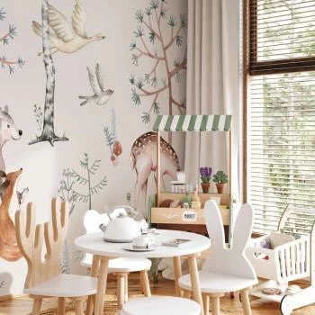 Fototapeta - Leśna kraina ze zwierzątkami malowana akwarelami - obrazek 5