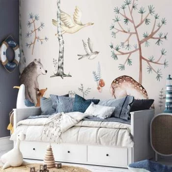 Fototapeta - Leśna kraina ze zwierzątkami malowana akwarelami - obrazek 5