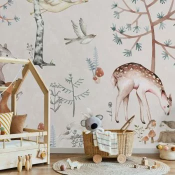 Fototapeta - Leśna kraina ze zwierzątkami malowana akwarelami - obrazek 6