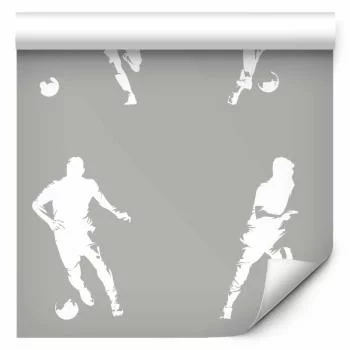 Tapeta - Sportowe Sylwetki - Dynamiczne figury piłkarzy na szarym tle - obrazek 2