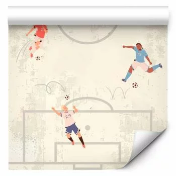 Tapeta - Gra w Piłkę - Ilustracja piłkarzy na boisku w akcji - obrazek 2