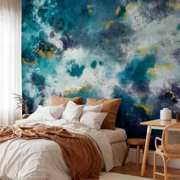 Fototapeta - Wzburzony ocean - abstrakcyjna niebieska kompozycja w stylu akwareli - obrazek 5