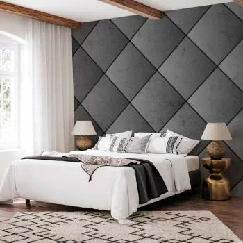 Fototapeta - Szara symetria - geometryczny wzór w deseń z betonu z czarnymi fugami - obrazek 5