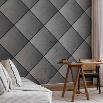 Fototapeta - Szara symetria - geometryczny wzór w deseń z betonu z czarnymi fugami - obrazek 6