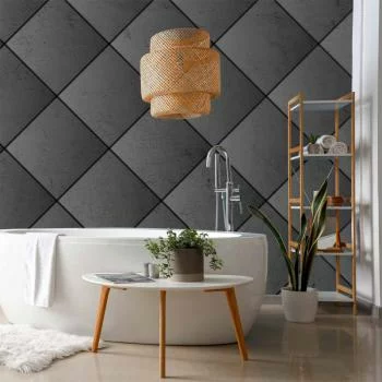 Fototapeta - Szara symetria - geometryczny wzór w deseń z betonu z czarnymi fugami - obrazek 6
