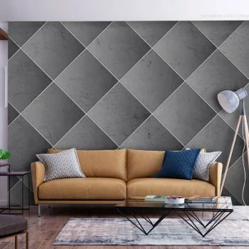 Fototapeta - Szara symetria - geometryczny wzór w deseń z betonu z białymi fugami - obrazek 2
