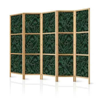 Parawan japoński - Gęsta roślinność - botaniczne wzory w ilustracyjnym stylu; zielone