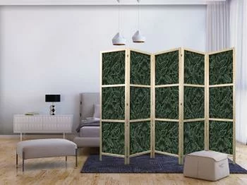 Parawan japoński - Gęsta roślinność - botaniczne wzory w ilustracyjnym stylu; zielone - obrazek 2