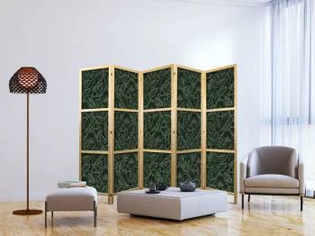 Parawan japoński - Gęsta roślinność - botaniczne wzory w ilustracyjnym stylu; zielone - obrazek 5