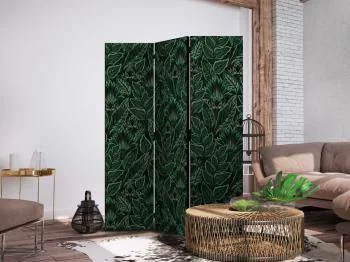 Parawan - Gęsta roślinność - botaniczne wzory w ilustracyjnym stylu; zielone - obrazek 5